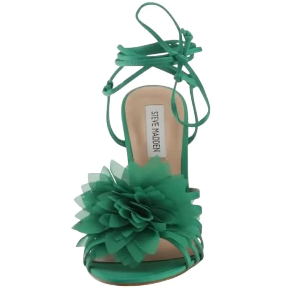 Steve Madden Women's Jolisa Heeled Green Lace-up  Satin Sandals Size 6
